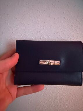 Longchamp baby Leather Wallet with silver-Tone Bamboo Accent